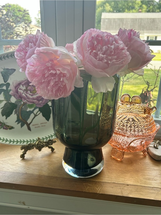 Other - Smoked Green Glass Pedestal Vase - Home Accents